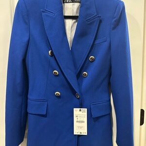 Zara Cobalt Blue Jacket with Metallic Buttons
